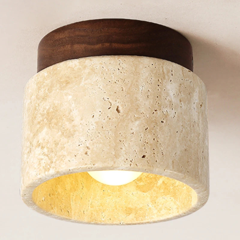 Luminária de Teto LED Estilo Japonês — Madeira e Pedra para Sala, Corredor e Varanda
