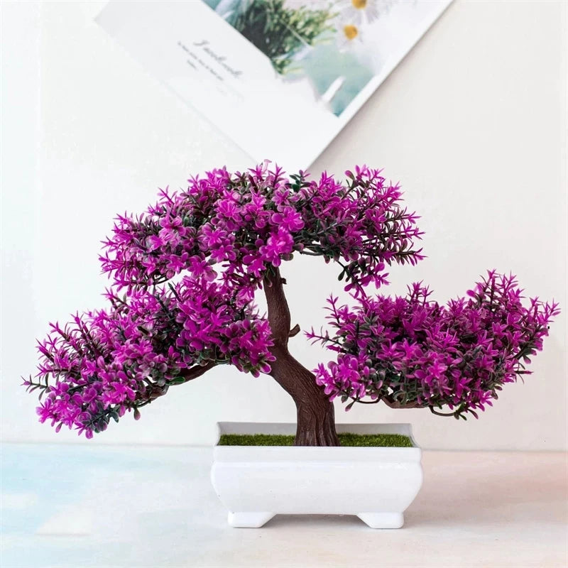 Bonsai Artificial com Vaso e Flores — Mini Árvore Decorativa para Mesa e Escritório