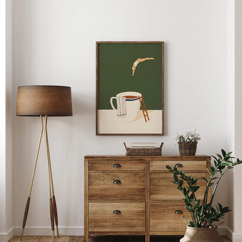 Quadro Decorativo Café Mergulhador — Arte de Cozinha para Amantes de Café