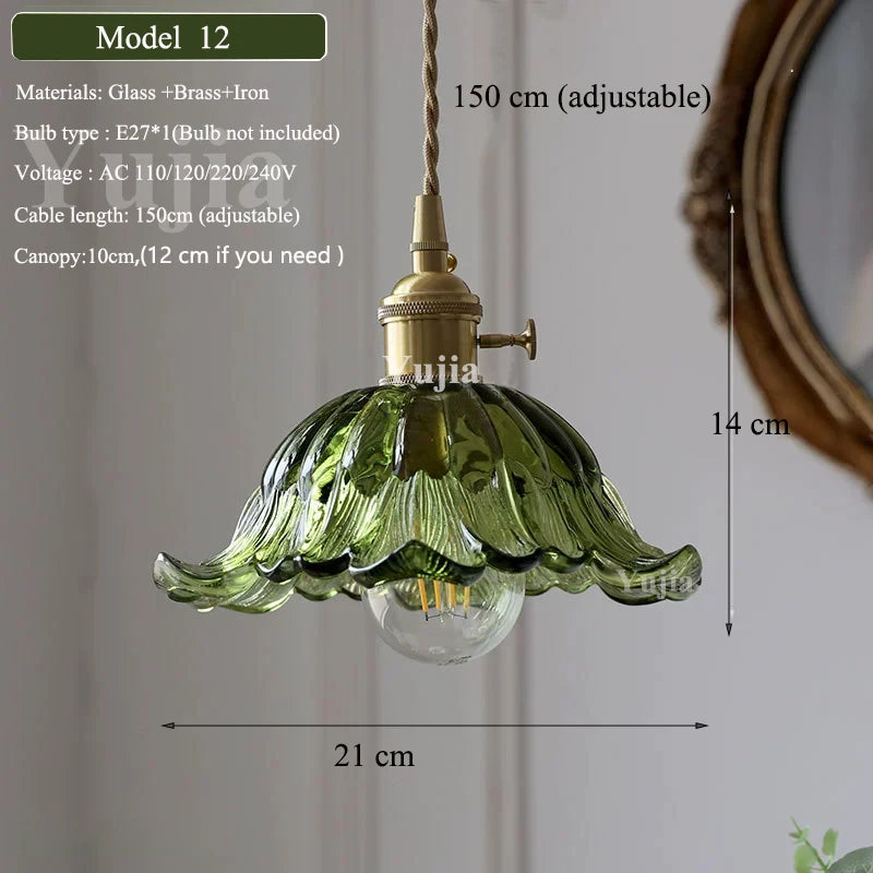 Pendente Nórdico Vidro Verde — Luminária de Latão para Cozinha e Sala de Jantar