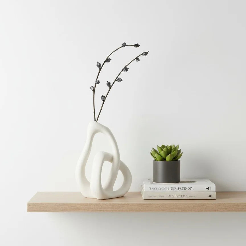 Vaso Cerâmica Abstrato CAPIRON — Arranjo Floral e Capim dos Pampas para Sala e Escritório