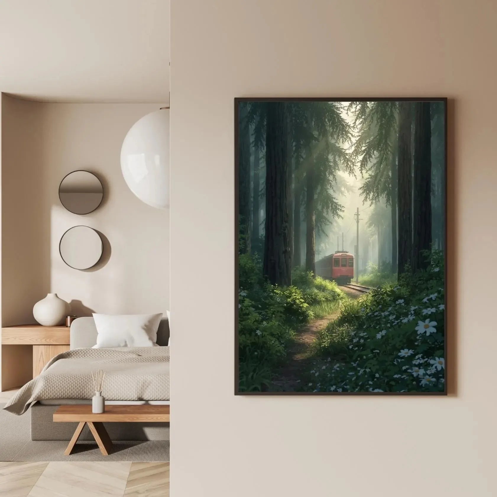 Quadro Decorativo Rua Japonesa Noite Chuvosa — Arte de Paisagem Retrô para Sala e Quarto