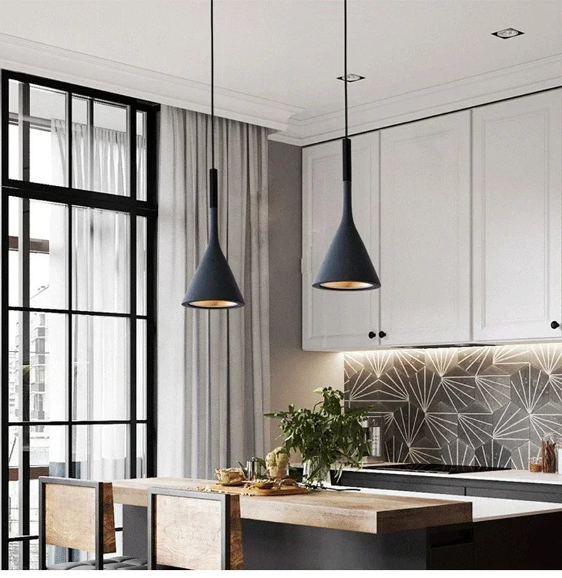 Pendente LED E27 Preto e Branco — Luminária de Mesa para Quarto e Sala de Jantar