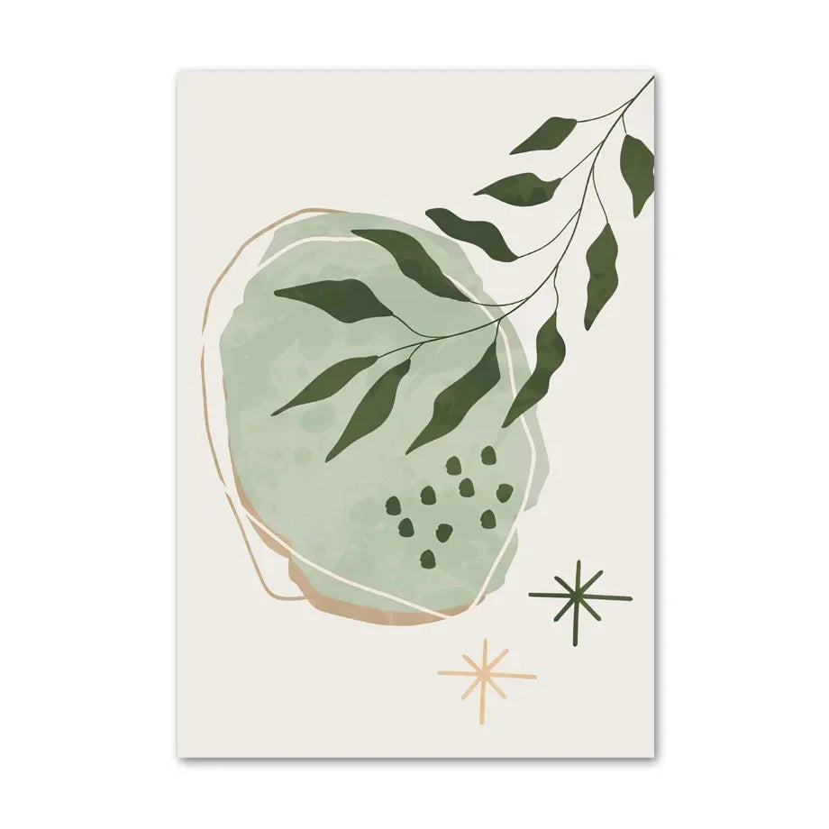 Quadro Decorativo Plantas Verde Sage Boho — Arte Geométrica Nórdica para Sala