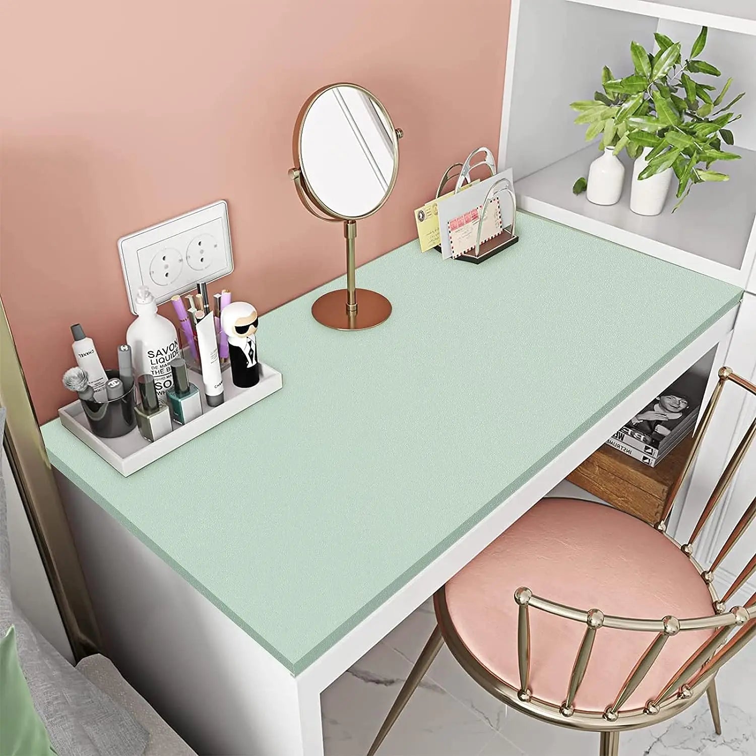 Papel de Parede PVC Autocolante Fosco Verde, Branco e Preto — Para Sala e Prateleiras