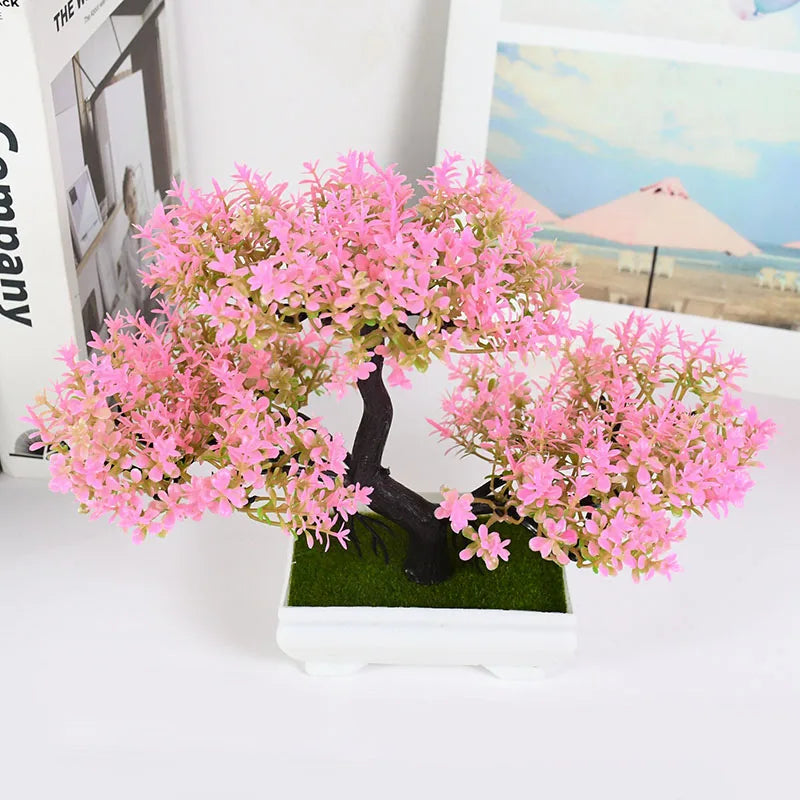Bonsai Artificial com Vaso e Flores — Mini Árvore Decorativa para Mesa e Escritório
