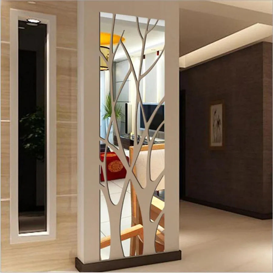 Adesivo de Parede 3D Árvore com Espelho Acrílico — Painel para TV, Sala e Quarto