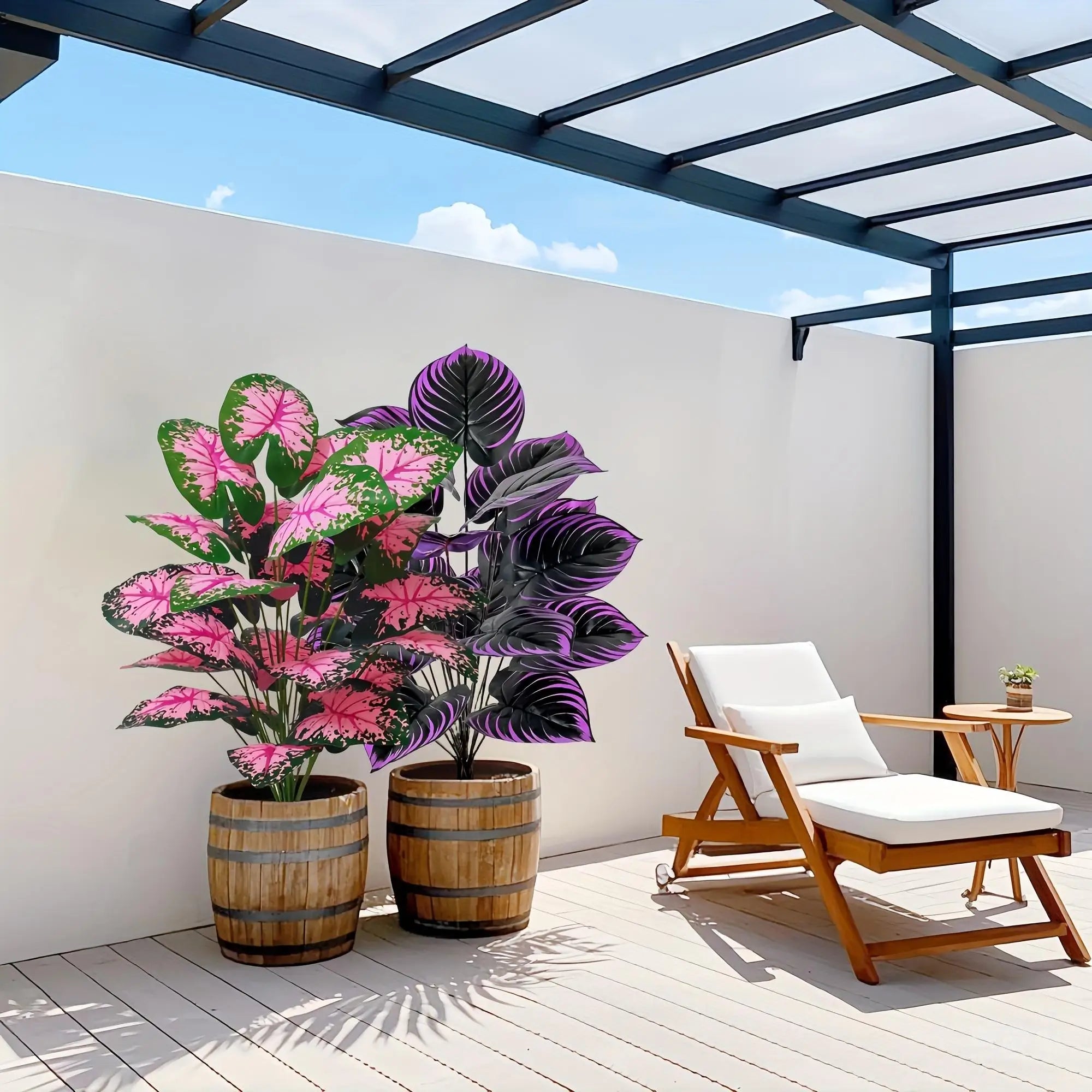 Plantas Artificiais Caladium Roxo e Rosa — Kit 2 Bonsai para Quarto e Escritório