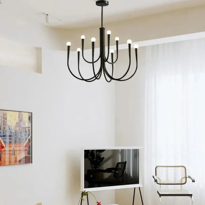 Lustre de Vela Pendente Preto Estilo Francês — Luminária de Luxo para Sala de Estar