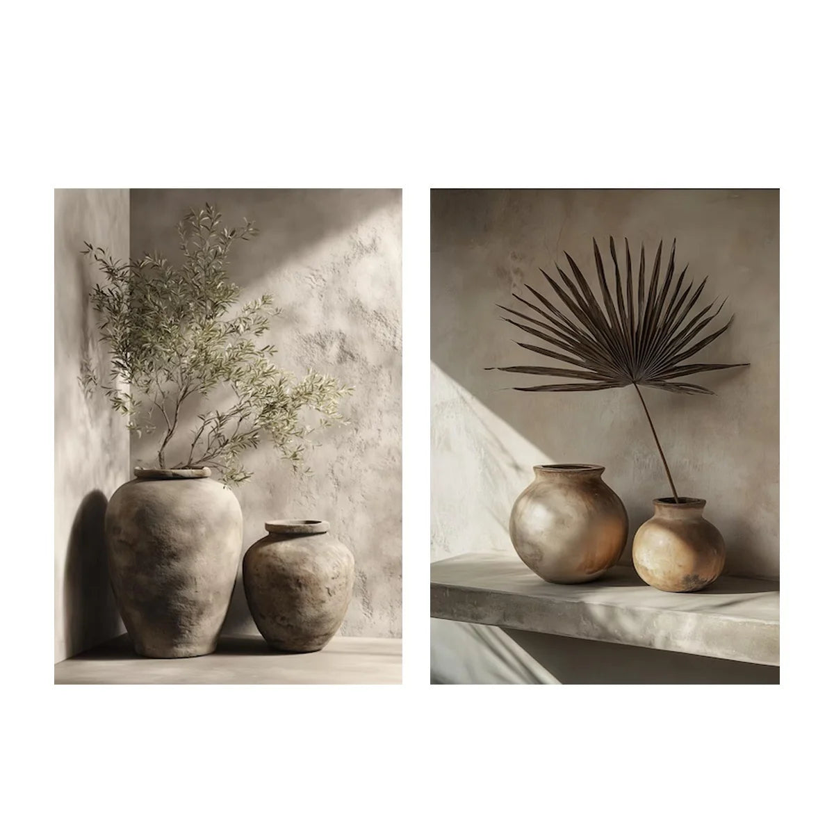 Kit 2 Quadros Oliveira e Vaso — Arte Botânica Retrô para Sala
