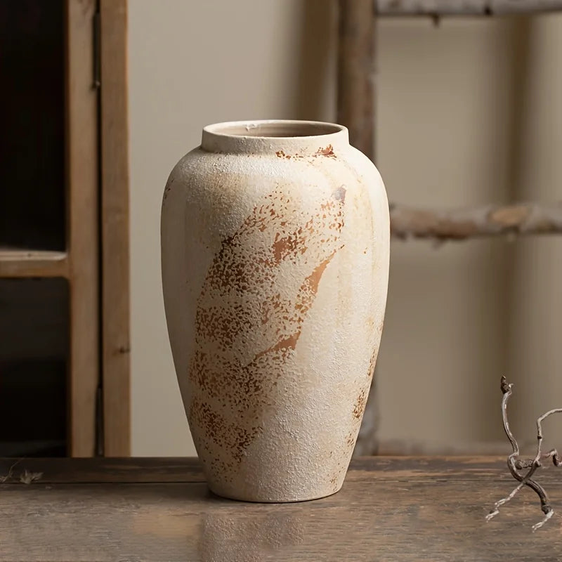 Vaso Cerâmica Retrô com Pintas Brancas — Design Clássico para Flores e Ambientes