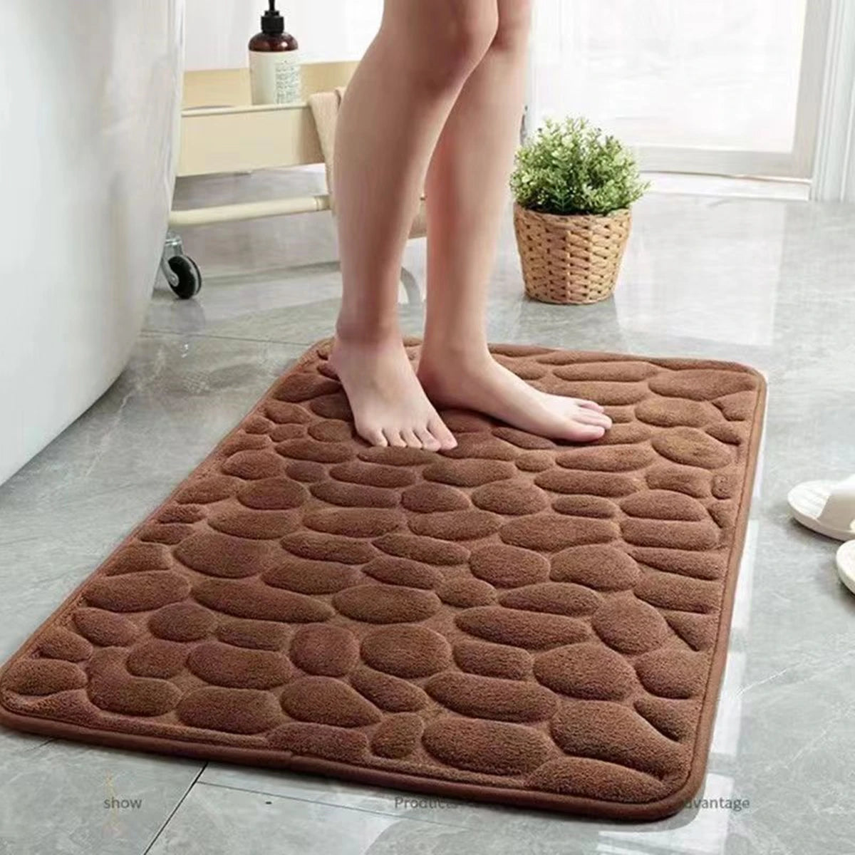 Tapete de Banheiro 3D Antiderrapante — Absorvente Lavável Secagem Rápida Relevo Premium