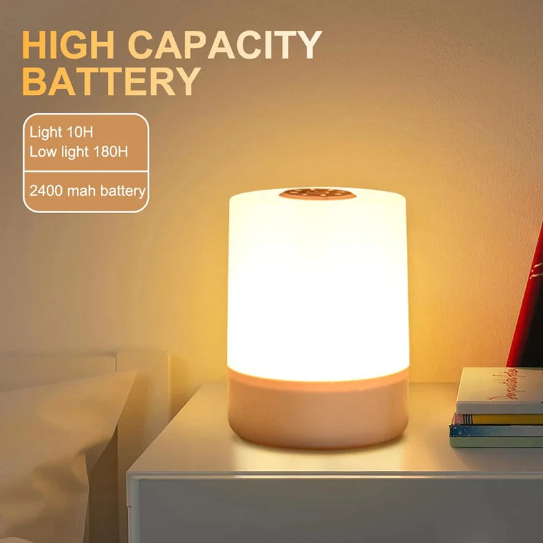 Luminária de Mesa Touch com Luz Noturna — 3 Modos Reguláveis e Recarregável para Quarto