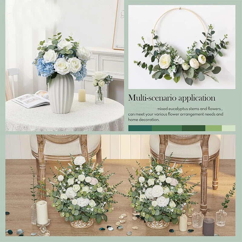 Ramos Artificiais de Eucalipto com Folhas Prateadas — Buquê para Casamento e Decoração