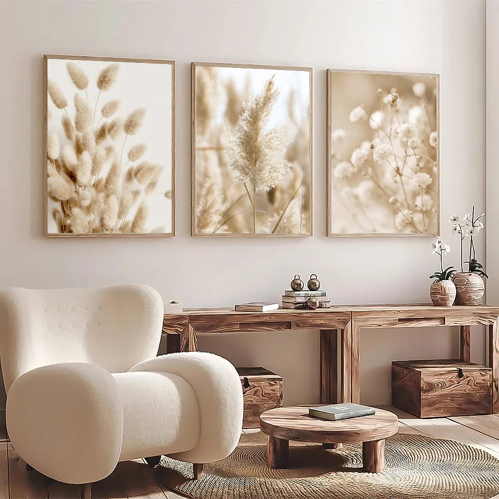 Kit 3 Quadros Paisagem Praia Branca — Arte Nórdica para Sala e Quarto