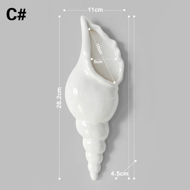 Vaso Cerâmica Branco Formato Concha do Mar — Pendurado na Parede Decoração Moderna