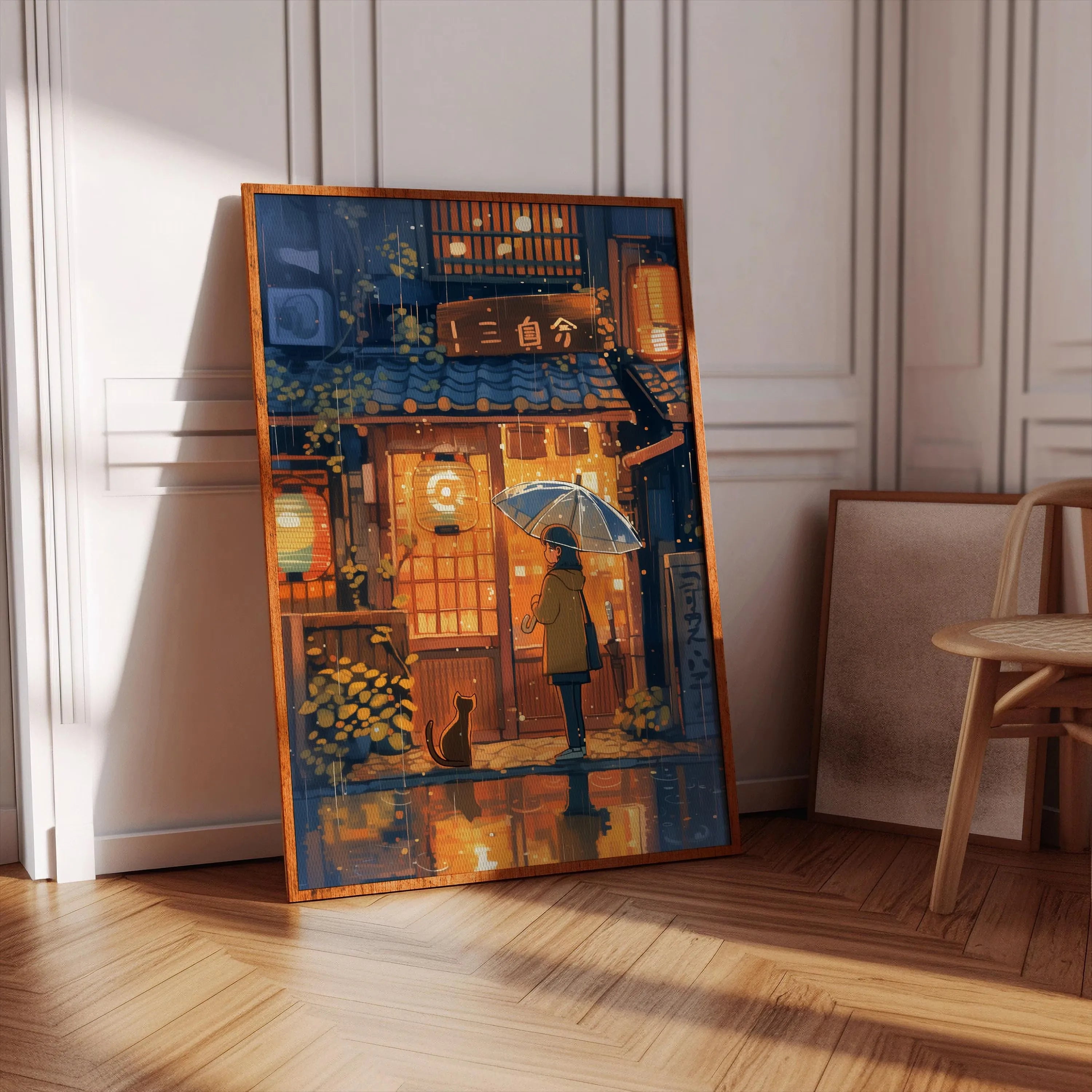 Quadro Decorativo Rua Japonesa Estilo Mangá — Arte Noturna para Sala e Café