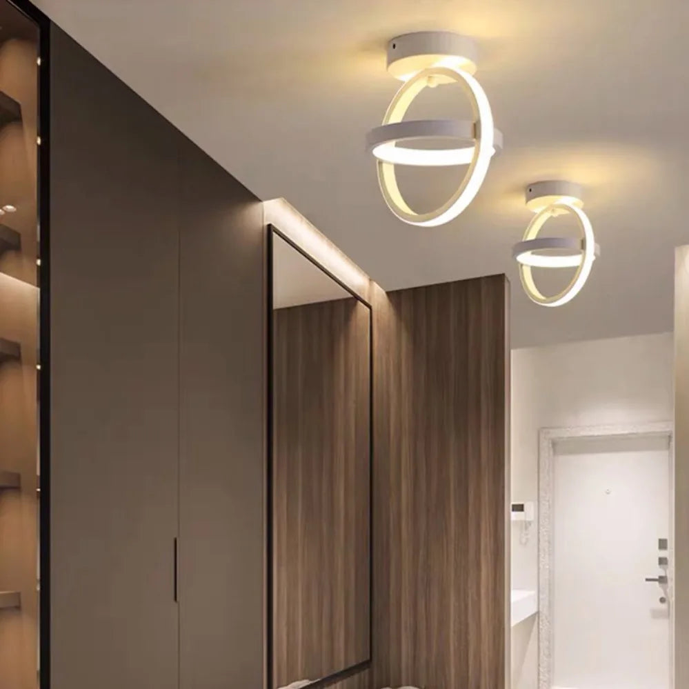 Luminária de Teto LED Moderna 2 Anéis — 3 Tons de Luz para Corredor, Varanda e Escritório