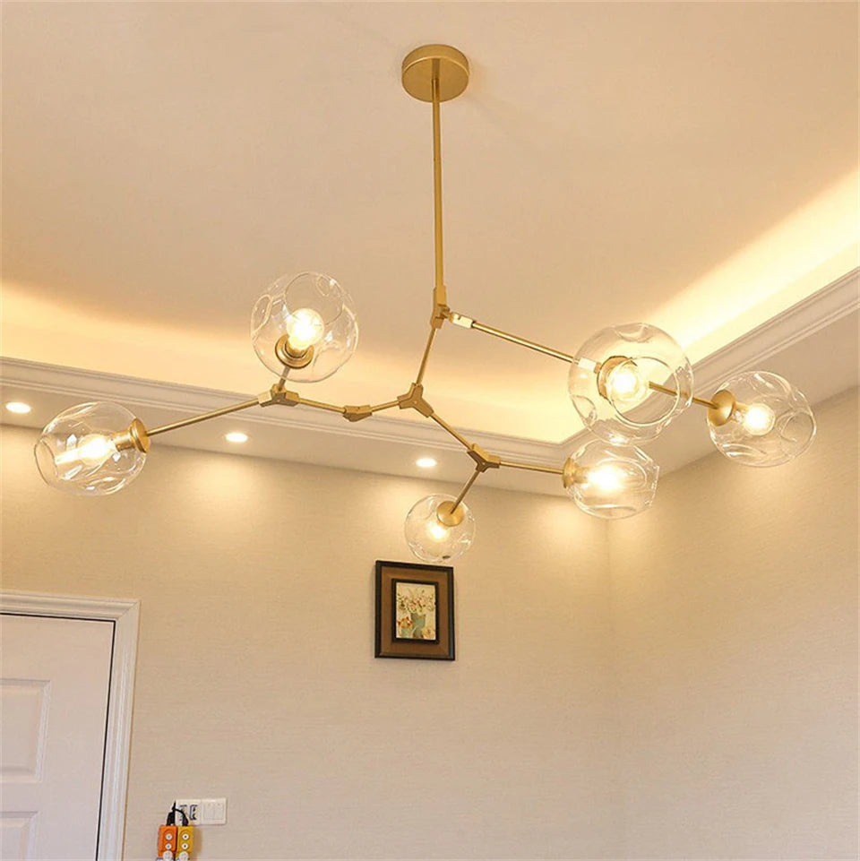 Lustre de Vidro Nórdico Molecular LED — Pendente Moderno para Sala e Cozinha