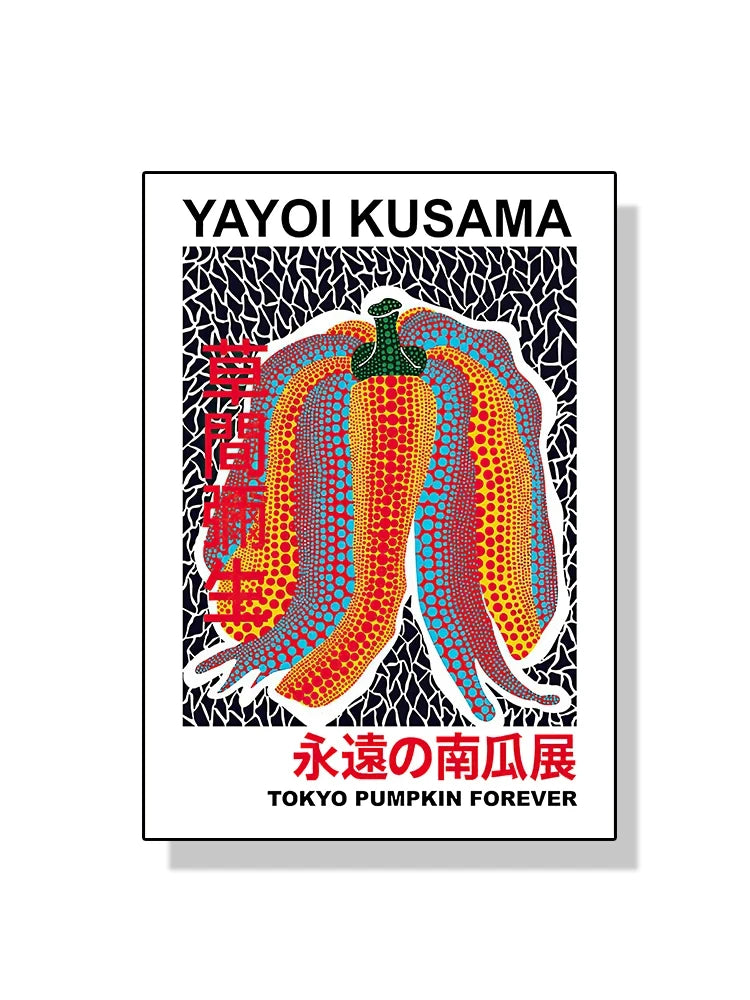 Quadro Decorativo Aboboras e Flores Yayoi Kusama — Arte Abstrata para Sala