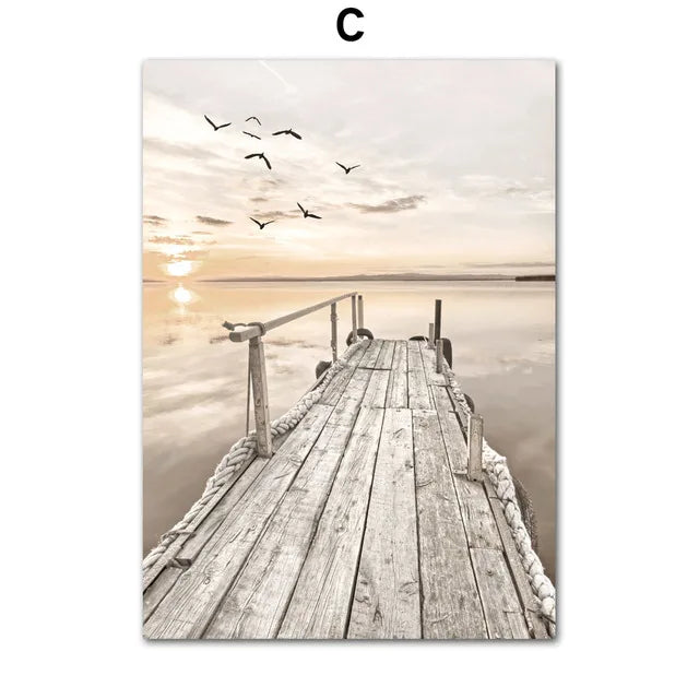 Quadro Decorativo Praia Boho Bege — Arte de Paisagem Nórdica para Sala
