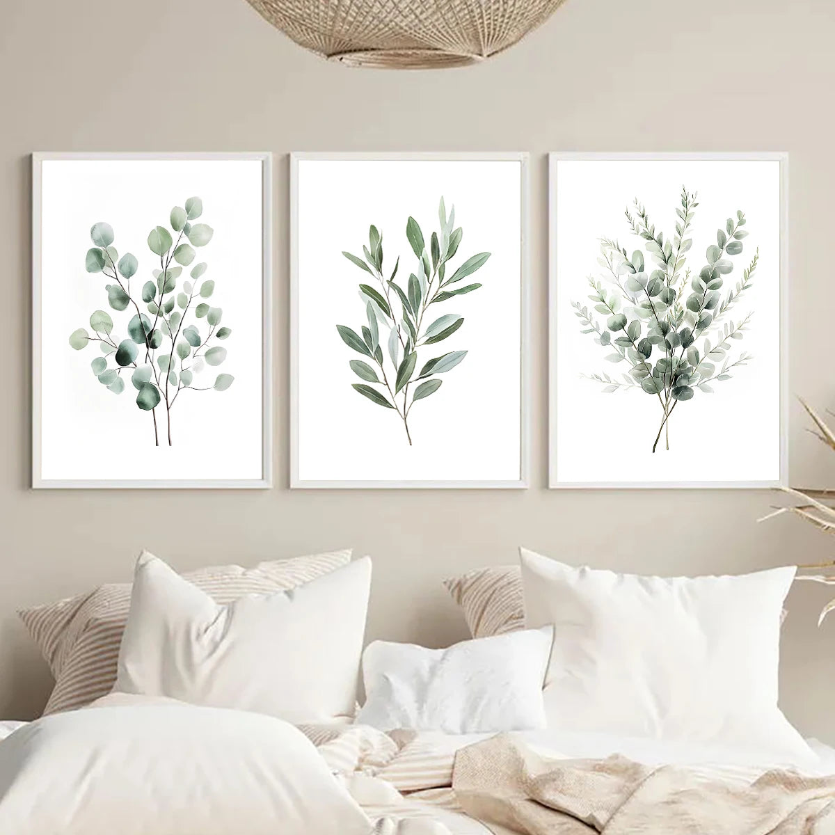 Quadro Decorativo Folhas Verde Sage Boho — Arte Botânica Moderna para Sala