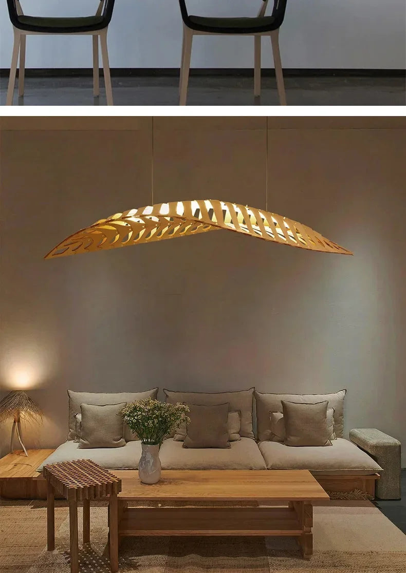 Lustre de Madeira Estilo Wabi Sabi — Pendente LED para Sala, Bar e Café