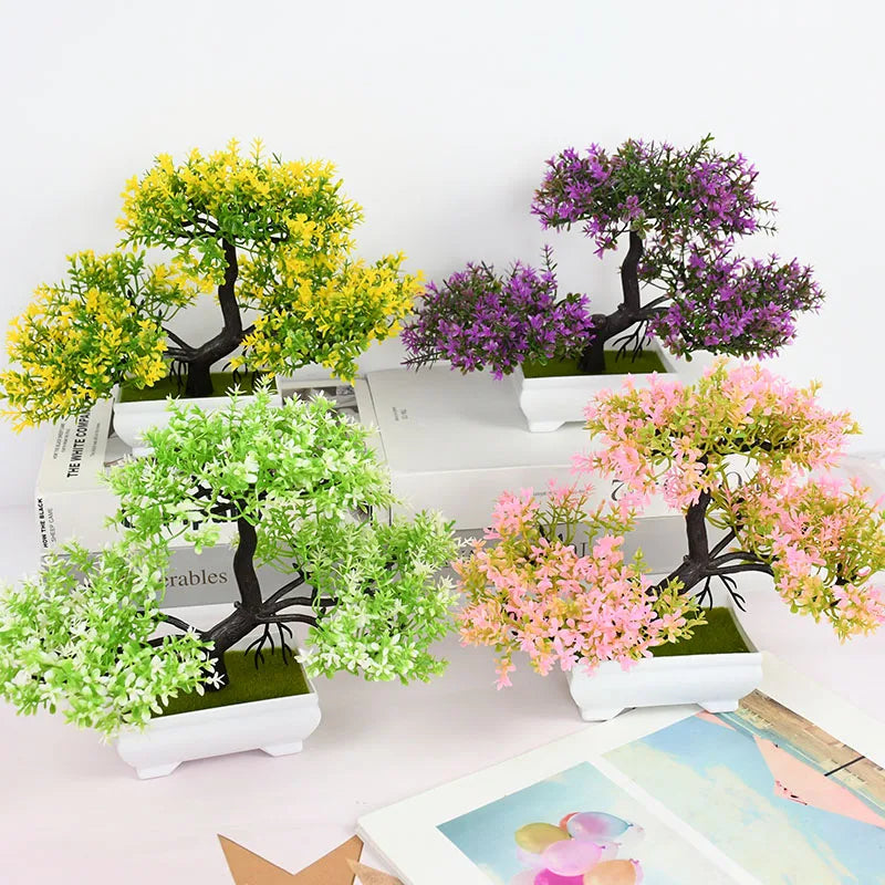 Bonsai Artificial com Vaso e Flores — Mini Árvore Decorativa para Mesa e Escritório