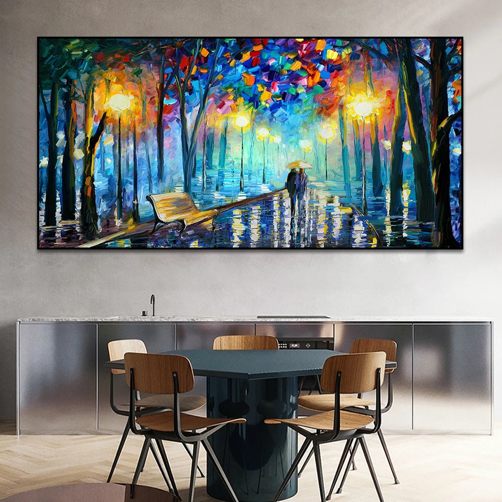 Quadro Decorativo Jardim Chuvoso Colorido — Arte de Paisagem Abstrata para Sala e Quarto
