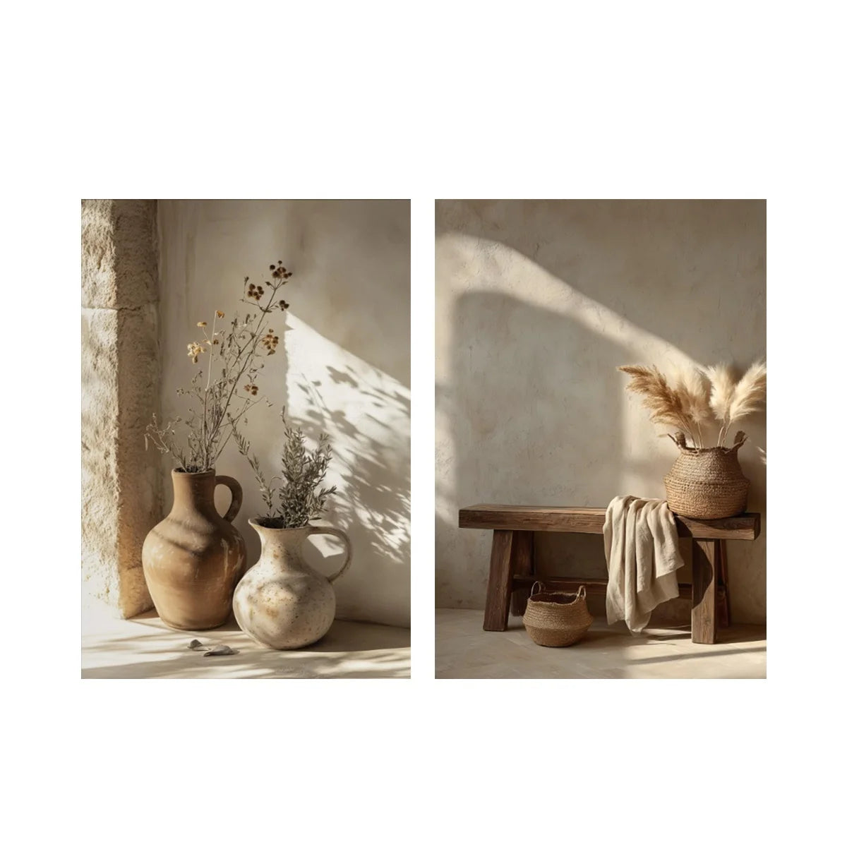 Kit 2 Quadros Oliveira e Vaso — Arte Botânica Retrô para Sala
