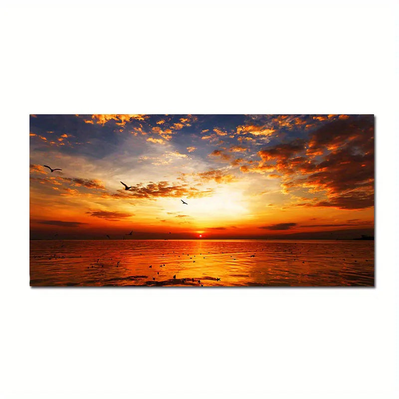 Quadro Decorativo Pôr do Sol na Praia — Arte de Paisagem Nórdica para Sala