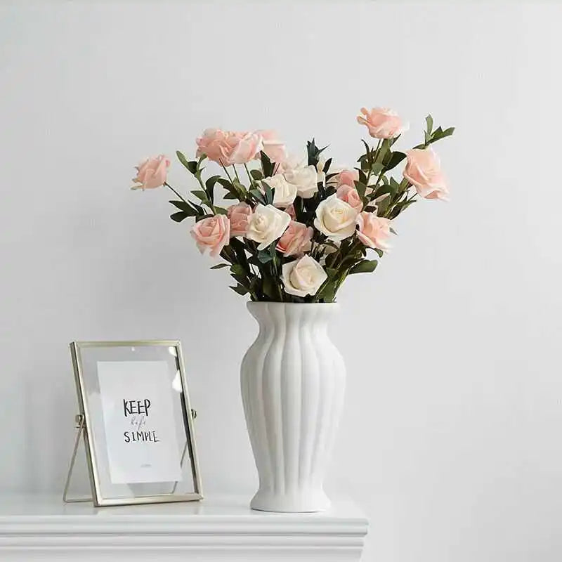 Vaso Cerâmica Grande Branco Nórdico — Para Flores Secas e Hidroponia na Sala