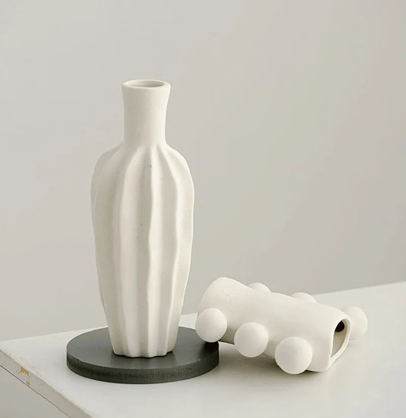 Vaso Cerâmica Sem Esmalte CAPIRON — Branco Boho Nórdico para Flores Secas e Casamento