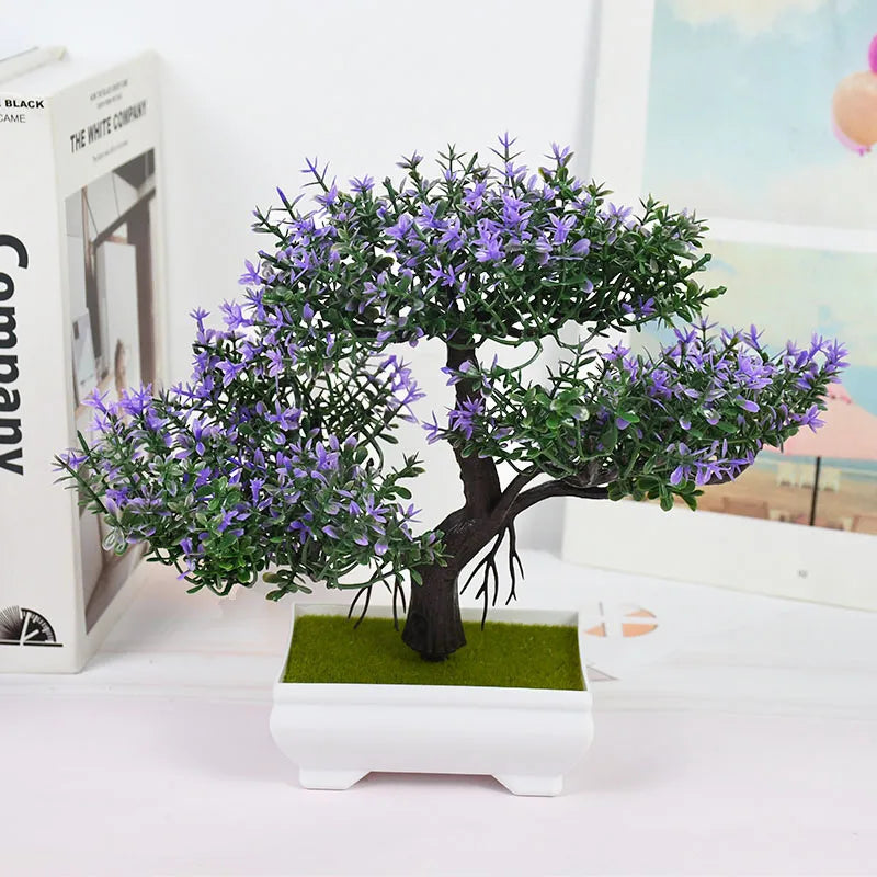 Bonsai Artificial com Vaso e Flores — Mini Árvore Decorativa para Mesa e Escritório