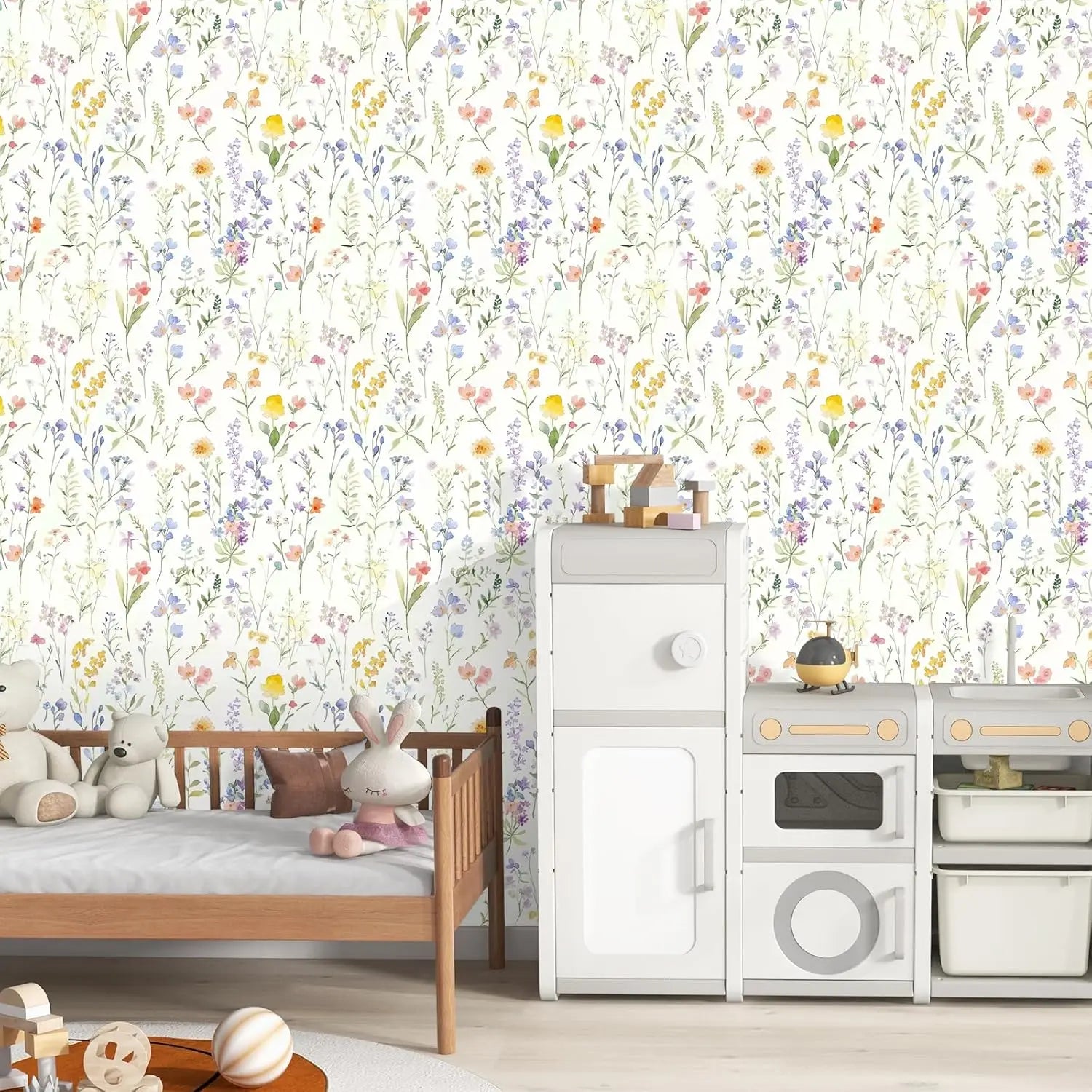 Papel de Parede Boho Floral com Folhas Removível Autocolante — Para Banheiro e Quarto
