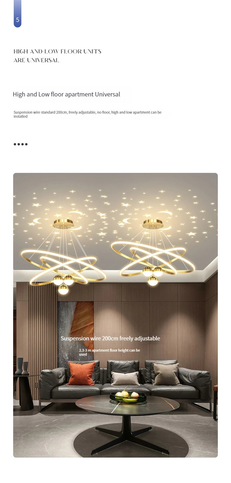 Pendente LED Circular Nórdico — Lustre Preto e Dourado para Sala, Cozinha e Quarto