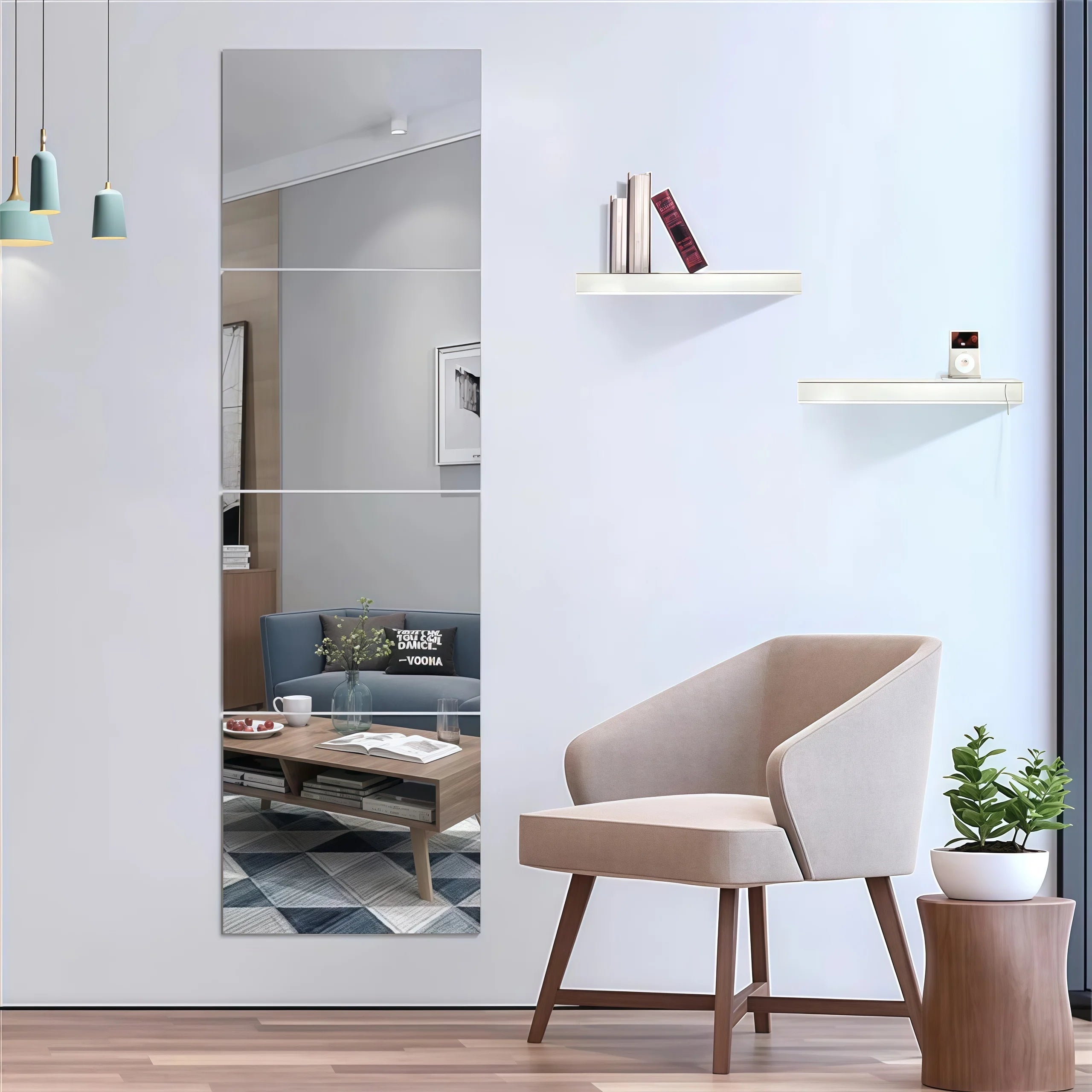 Adesivo Espelho Plástico Flexível Autocolante 4 Peças — Decoração DIY para Sala