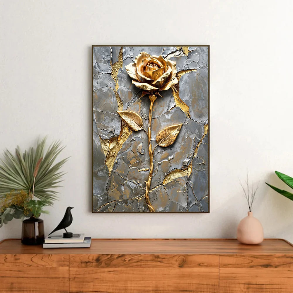 Quadro Decorativo Árvore Dourada e Lua — Arte Abstrata Zen