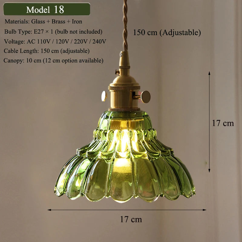 Pendente Nórdico Vidro Verde — Luminária de Latão para Cozinha e Sala de Jantar