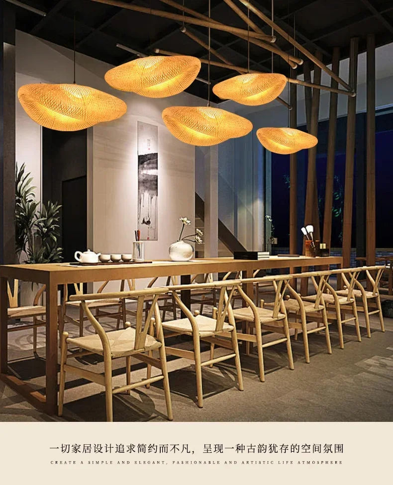 Pendente de Bambu Tecido a Mao — Luminaria Artesanal Boho