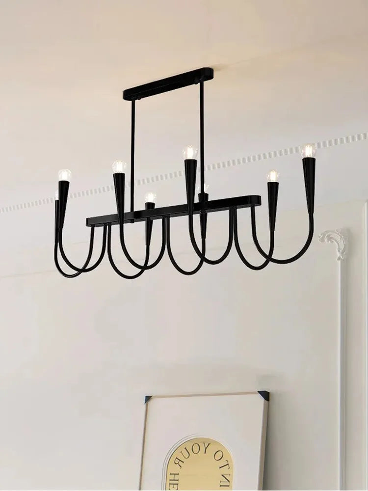 Lustre de Vela Pendente Preto Estilo Francês — Luminária de Luxo para Sala de Estar