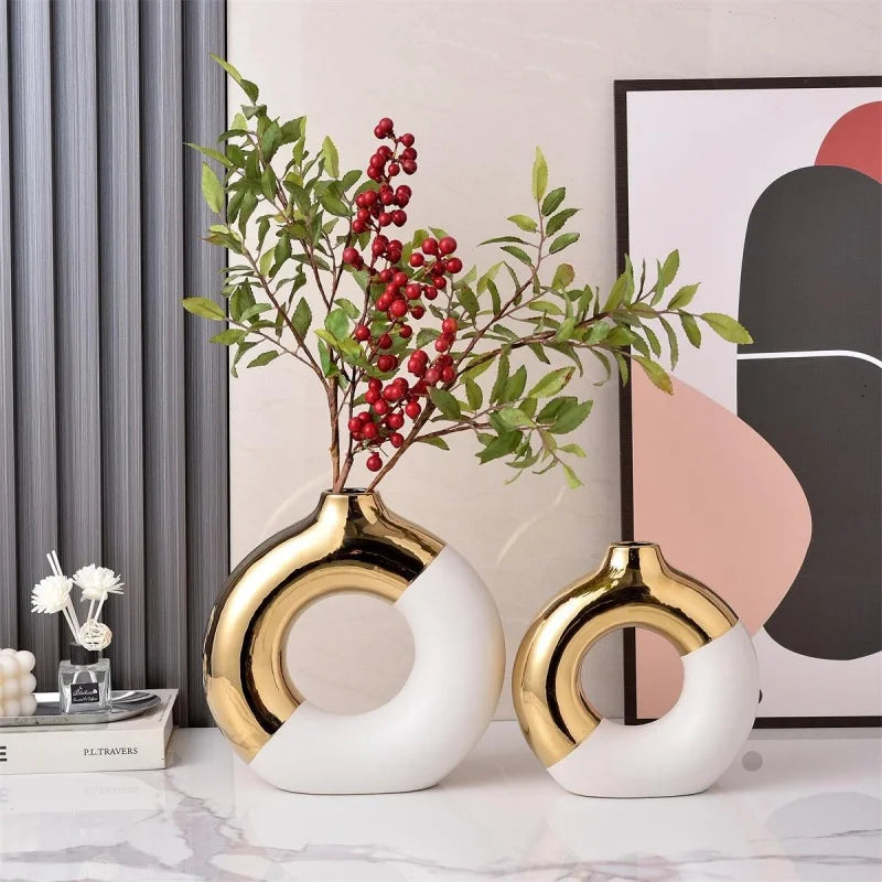 Vaso Cerâmica Floral Luxo Nórdico — Para Mesa de Jantar, Hotel e Decoração Festiva