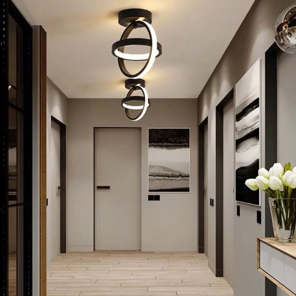 Luminária de Teto LED Moderna 2 Anéis — 3 Tons de Luz para Corredor, Varanda e Escritório