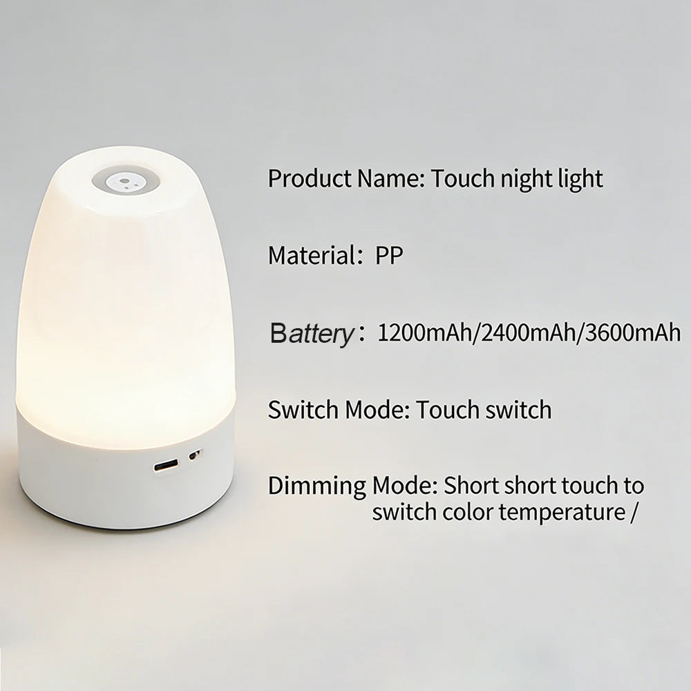 Luminária de Mesa Touch com Luz Noturna — 3 Modos Reguláveis e Recarregável para Quarto