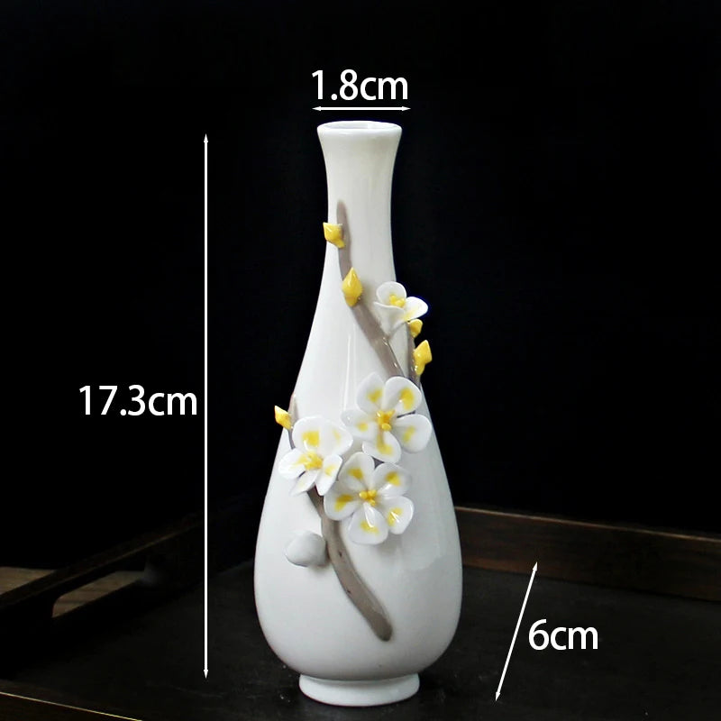 Vaso Decorativo de Cerâmica Pintado à Mão — Mini Vaso com Flores Secas para Mesa