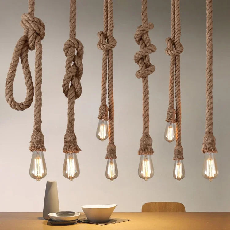 Pendente de Corda de Sisal Vintage Estilo Americano — Lustre Industrial Trançado para Bar e Sala