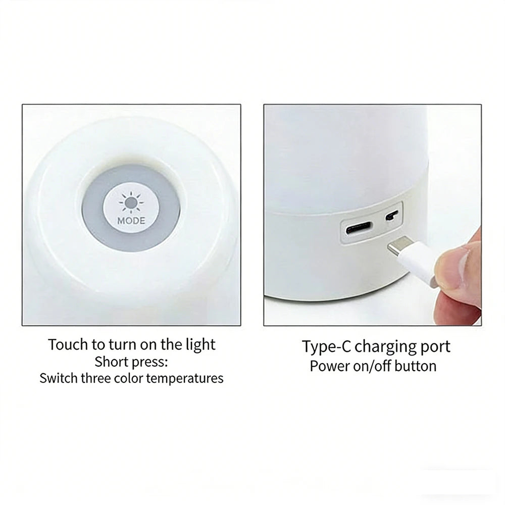 Luminária de Mesa Touch com Luz Noturna — 3 Modos Reguláveis e Recarregável para Quarto