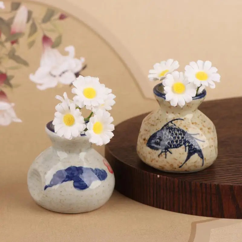Vaso Cerâmica Mini Chinês Retrô — Porta-Palito e Porta-Hastes Decorativo