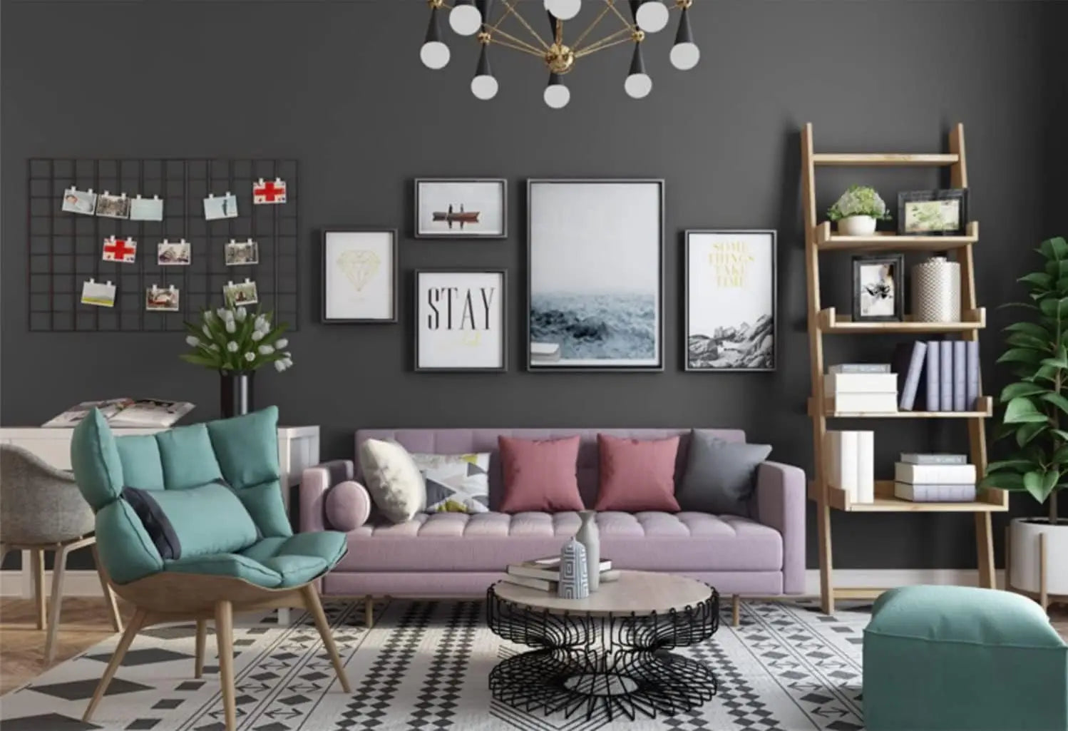 Papel de Parede PVC Autocolante Fosco Verde, Branco e Preto — Para Sala e Prateleiras
