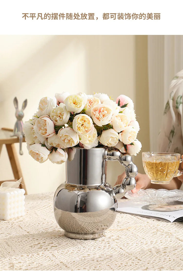 Vaso de Cerâmica Moderno com Alça — Vaso para Arranjos de Flores em Sala